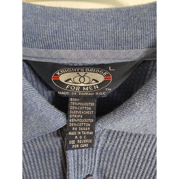 Vintage Knightsbridge Mens Large Blue Striped Polo Shirt Preppy Retro Classic 80 - Picture 4 of 6